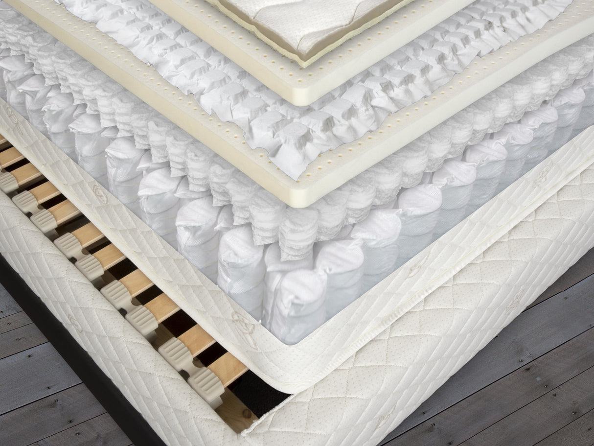 Our Sonata multi-layered individually encased spring + latex hybrid mattress on our ergonomic suspension foundation