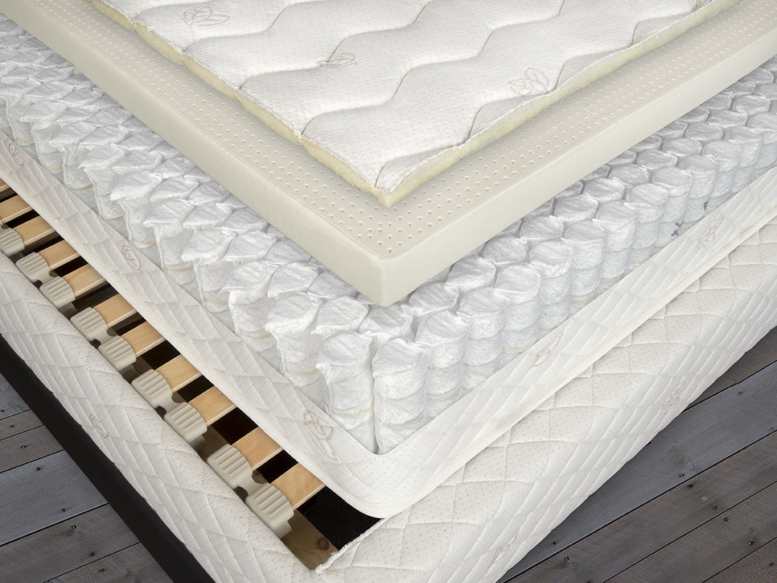 Organic cotton, French wool, 2" of 100% natural Vita Talalay latex + honeycomb nested encased coils make up our BE 1500 Hybrid mattress