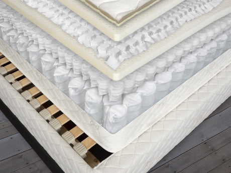 Our Sonata multi-layered individually encased spring + latex hybrid mattress on our ergonomic suspension foundation