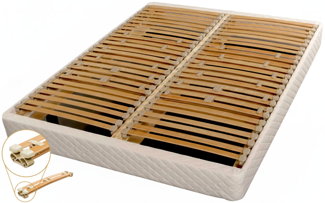 The optional European suspension slat foundation adds customizable support for each sleeper and is a highly-recommended addition to your Berkeley Ergonomics mattress.